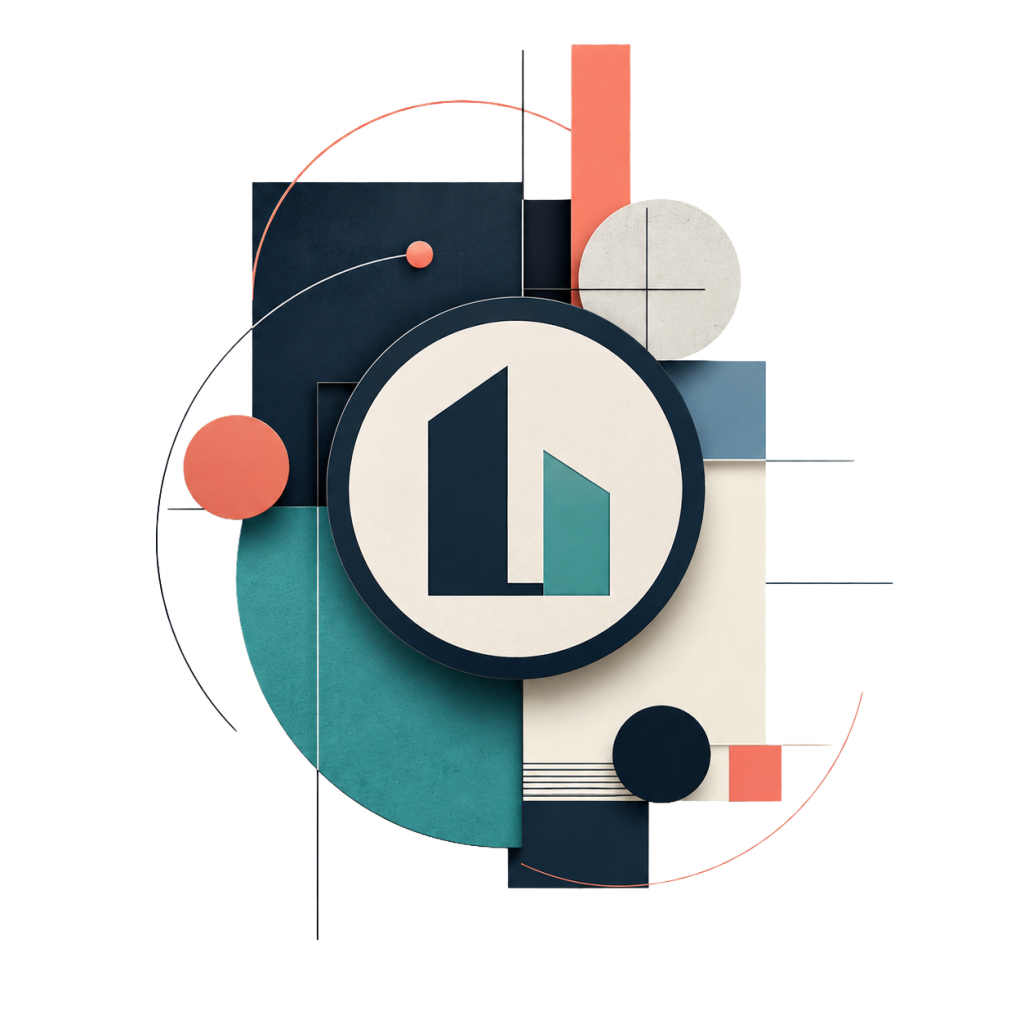 Création de logotype, logo et charte graphique. Forme minimaliste, constructiviste
